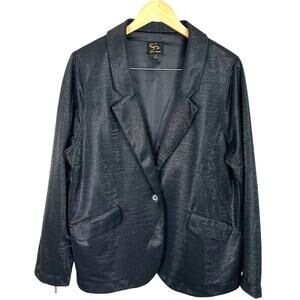 SERENA Williams Women's Sz 1XL Black Shimmery Party Blazer Zipper Cuff